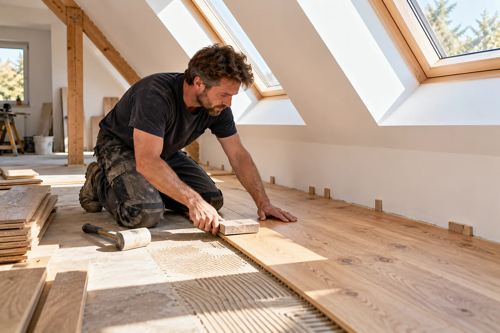 Parkett im Dachgeschoss: Eichendielen werden im Dachgeschoss verlegt