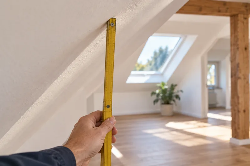 Wohnfläche unter der Dachschräge: Zollstock an der Dachschräge zur Messung der lichten Höhe