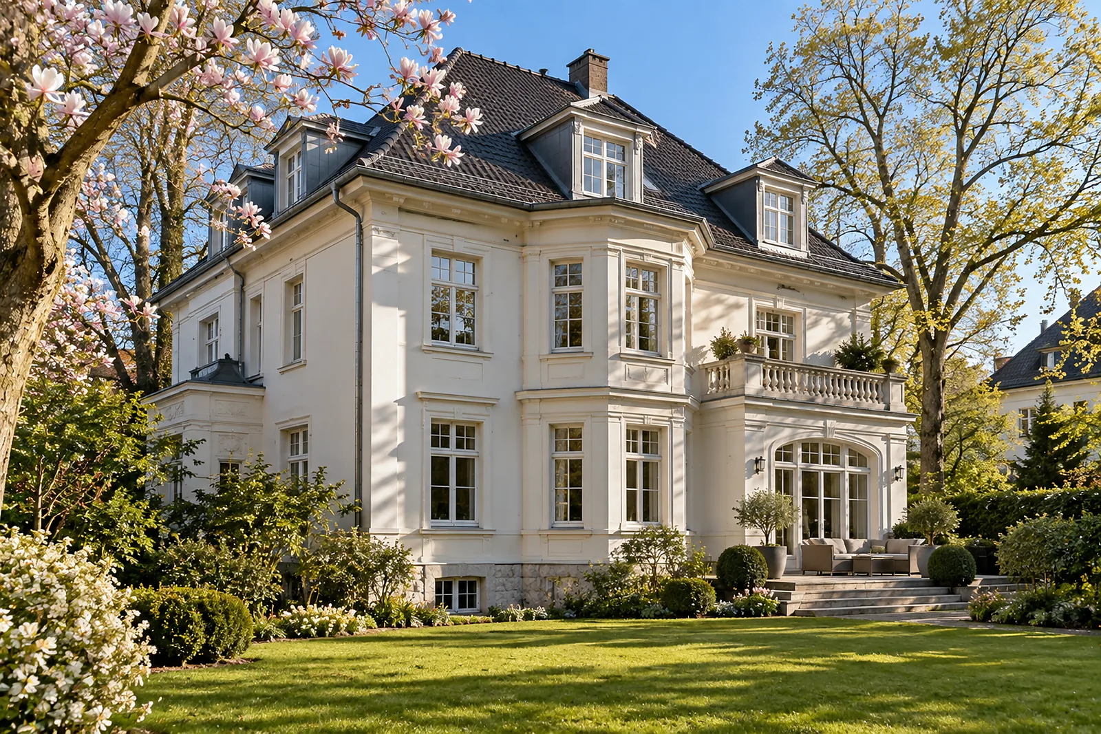 Dachgeschossausbau in Berlin-Lichterfelde: Villa mit ausgebautem Walmdach und mehreren Gauben