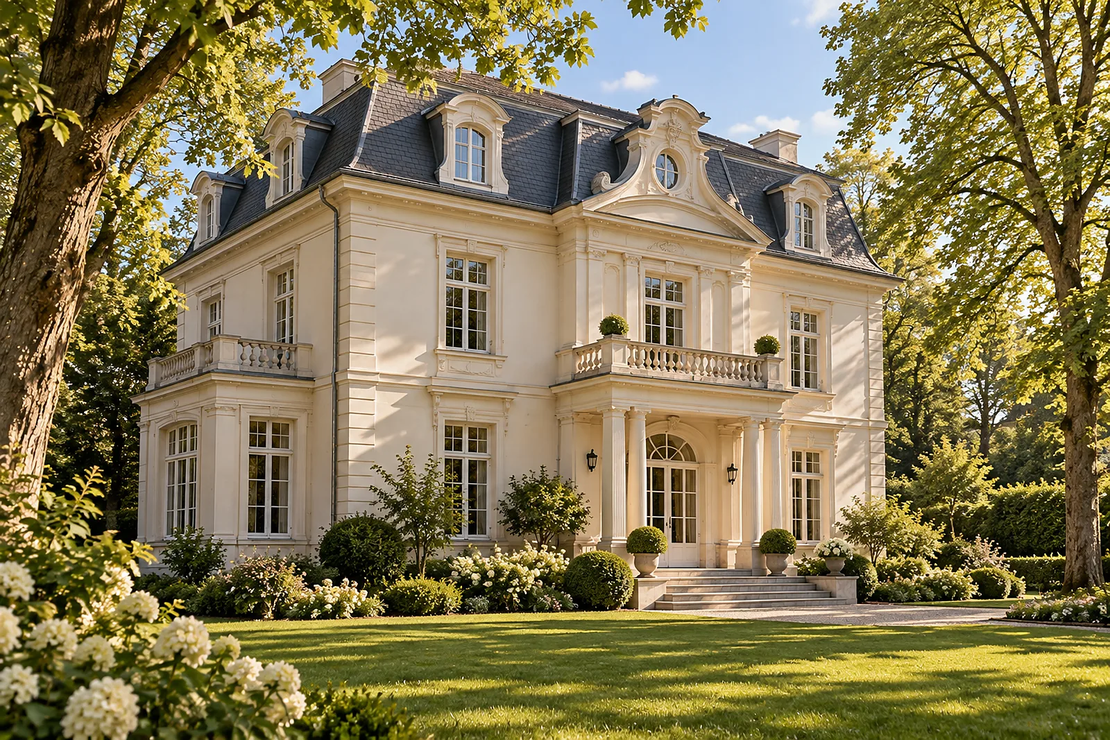 Dachgeschossausbau in Potsdam: klassizistische Villa in Potsdam mit Mansarddach und Gauben